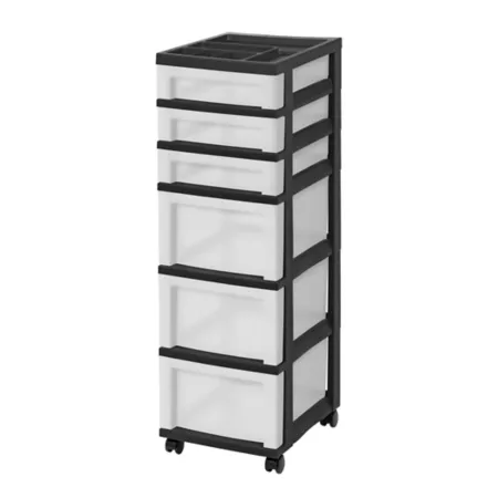 IRIS USA 6-Drawer Storage Cart with Storage Top Black/Pearl Rolling Storage Carts