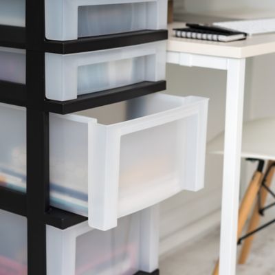 Image showing  6-Drawer Storage Cart with Organizer Top, Black/Pearl