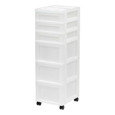 IRIS USA 6-Drawer Storage Cart with Organizer Top, White/Pearl