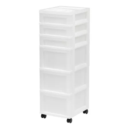 IRIS USA 6-Drawer Storage Cart with Organizer Top White/Pearl Rolling Storage Carts