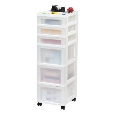 Image showing  6-Drawer Storage Cart with Organizer Top, White/Pearl