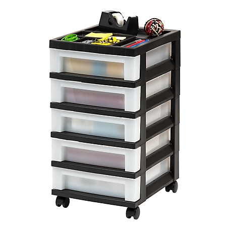 IRIS USA 5-Drawer Storage Cart with Organizer Top, Black/Pearl