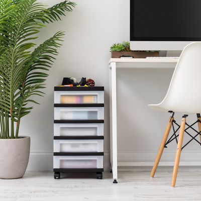 Image showing  5-Drawer Storage Cart with Organizer Top, Black/Pearl
