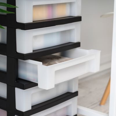 Image showing  5-Drawer Storage Cart with Organizer Top, Black/Pearl