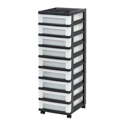 IRIS USA 9-Drawer Storage Cart with Organizer Top, Black/Pearl