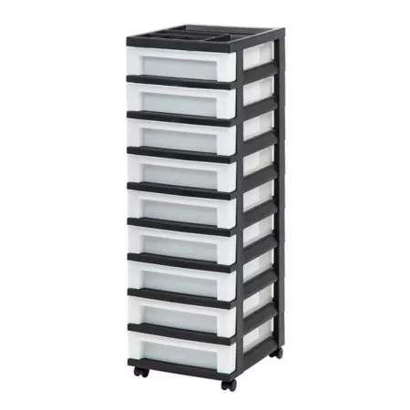 IRIS USA 9-Drawer Storage Cart with Storage Top Black/Pearl Rolling Storage Carts