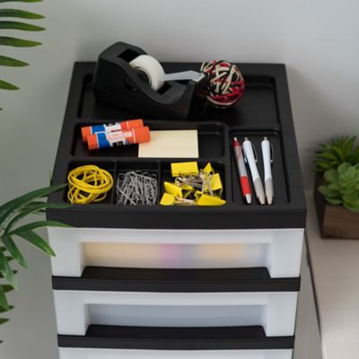 Image showing  9-Drawer Storage Cart with Organizer Top, Black/Pearl