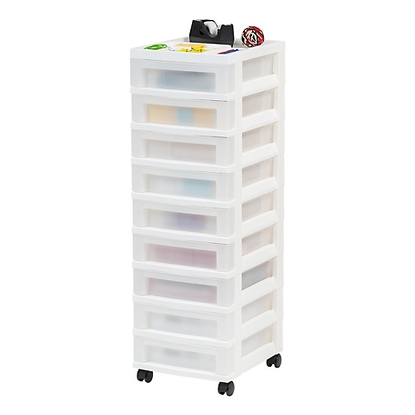IRIS USA 9-Drawer Storage Cart with Organizer Top, White/Pearl at