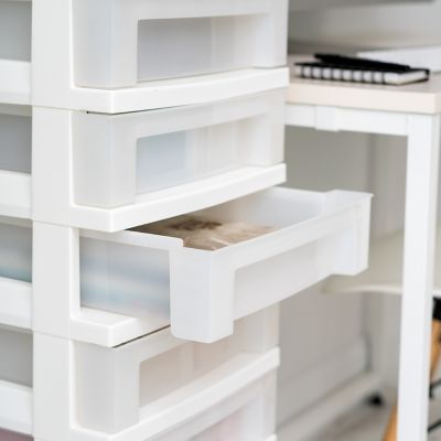 Image showing  9-Drawer Storage Cart with Organizer Top, White/Pearl