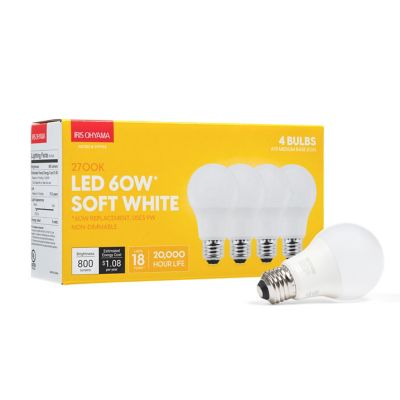IRIS USA 60W Equivalent/800 Lumen A19 LED Light Bulbs with Soft White, 2,700K, 4-Pack