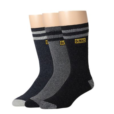 DeWALT Men's Crew Wool-Blend Thermal Work Socks, 3-Pack I received my first set a few years ago at a distributor trade show and they quickly became my favorite winter sock I bought more because they are so great for keeping my toes and feet warm and comfortable in winter weather and temperatures obviously I love them