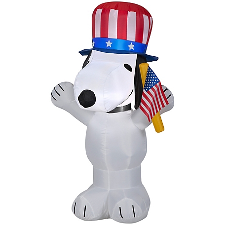 Gemmy Airblown Patriotic Snoopy with Hat and Flag Inflatable