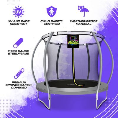 Image showing  Pumpkin-Shaped Outdoor Trampoline Set with Premium Top-Ring Frame Safety Enclosure, 8 ft., Grey