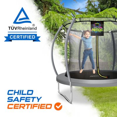 Image showing 6 th Moxie Pumpkin-Shaped Outdoor Trampoline Set with Premium Top-Ring Frame Safety Enclosure, 8 ft., Grey