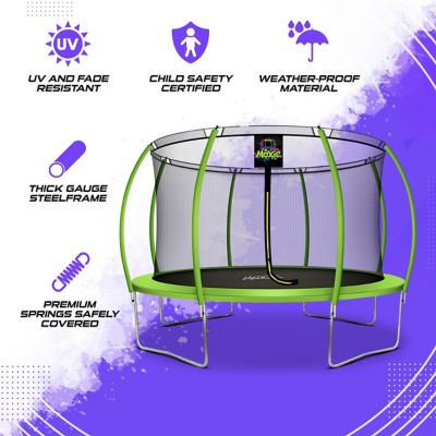 Image showing  Pumpkin-Shaped Outdoor Trampoline Set with Premium Top-Ring Frame Safety Enclosure, 12 ft., Green Apple