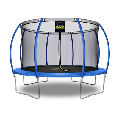 Moxie Pumpkin-Shaped Outdoor Trampoline Set with Premium Top-Ring Frame Safety Enclosure, 12 ft., Blue