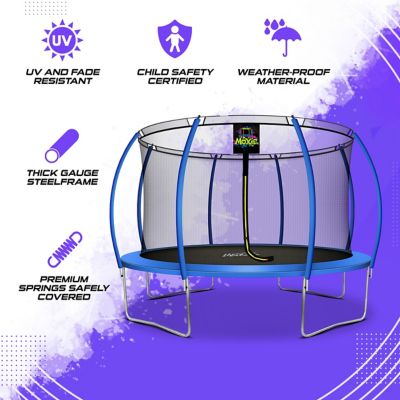 Image showing  Pumpkin-Shaped Outdoor Trampoline Set with Premium Top-Ring Frame Safety Enclosure, 12 ft., Blue