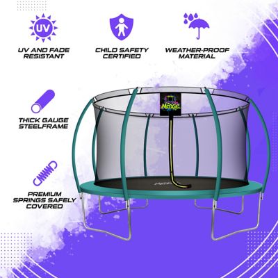 Image showing  Pumpkin-Shaped Outdoor Trampoline Set with Premium Top-Ring Frame Safety Enclosure, 14 ft., Dark Green