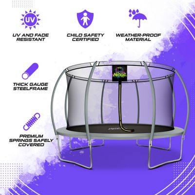 Image showing  Pumpkin-Shaped Outdoor Trampoline Set with Premium Top-Ring Frame Safety Enclosure, 14 ft., Grey