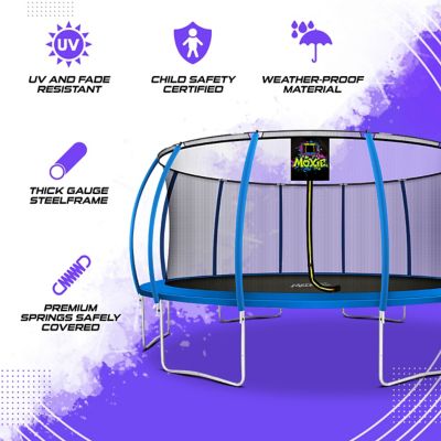Image showing  Moxie Pumpkin-Shaped Outdoor Trampoline Set with Premium Top-Ring Frame Safety Enclosure, 16 ft., Blue