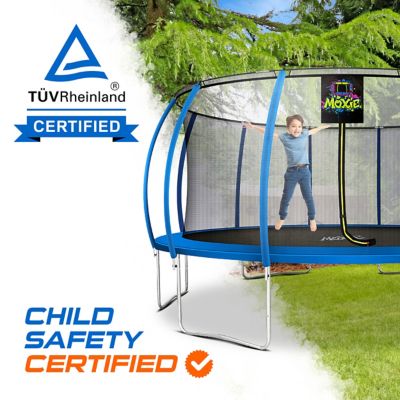 Image showing 6 th Upper Bounce Moxie Pumpkin-Shaped Outdoor Trampoline Set with Premium Top-Ring Frame Safety Enclosure, 16 ft., Blue