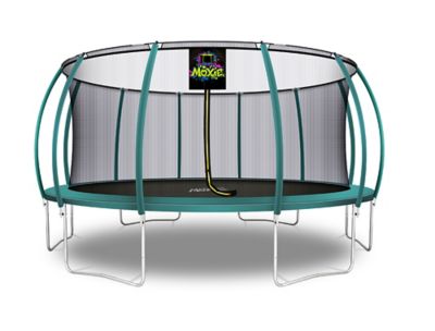 Moxie Pumpkin-Shaped Outdoor Trampoline Set with Premium Top-Ring Frame Safety Enclosure, 16 ft., Dark Green