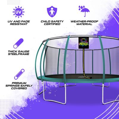 Image showing  Pumpkin-Shaped Outdoor Trampoline Set with Premium Top-Ring Frame Safety Enclosure, 16 ft., Dark Green