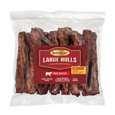 Retriever Large Rolls Beef Basted Flavor Rawhide Dog Chew Treats, 18 ct.