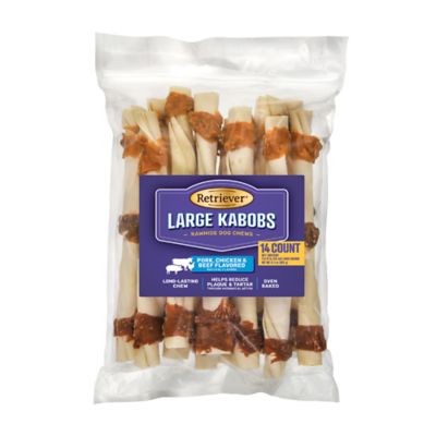 Retriever Large Kabobs Pork, Chicken and Beef Flavor Rawhide Dog Chew Treats, 14 ct.