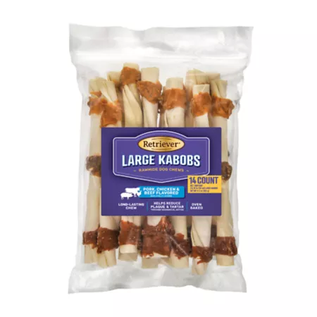 Retriever Large Kabobs Pork Chicken and Beef Flavored Dog Chews 14 ct Dog Bones Rawhide & Rawhide Alternative