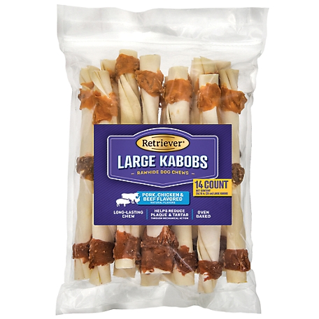 Retriever Large Kabobs Pork, Chicken and Beef Flavor Rawhide Dog Chew Treats, 14 ct.