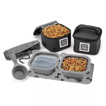 Mobile Dog Gear Dine Away Travel Dog Food Set 10 Cups 18 x 5.75 x 7.5 in Small Black Pet Portable Water & Food Containers