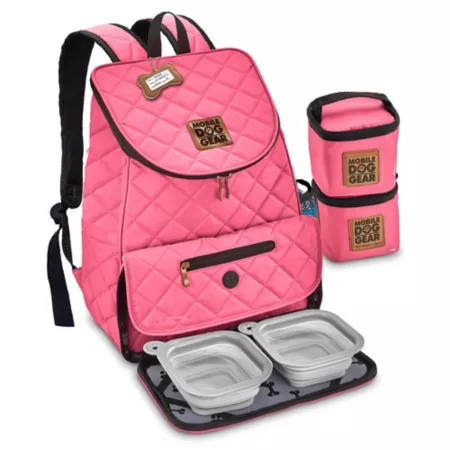 Mobile Dog Gear Weekender Travel Dog Backpack 13 in x 16 in x 7 in Pink Pet Portable Water & Food Containers