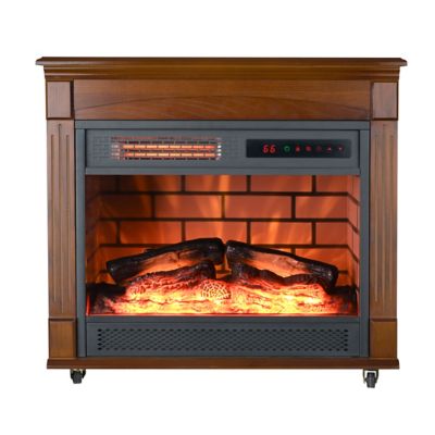 Image showing  Electric Indoor Portable Infrared Rolling Mantel Fireplace with Remote Control, 24.88 in.