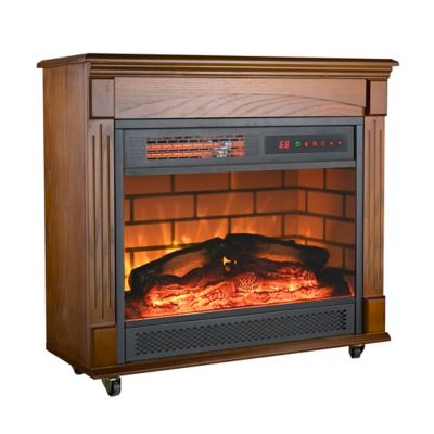 Image showing  Electric Indoor Portable Infrared Rolling Mantel Fireplace with Remote Control, 24.88 in.