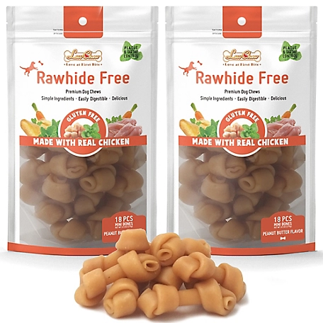 LuvChew Gluten, Grain and Rawhide Free Mini Peanut Butter Flavor Dog Bone Chew Treats, 18 ct., 2 Pack