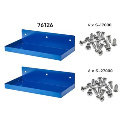 Image showing  12 in. W x 6 in. D Blue Epoxy Coated Steel Pegboard Shelf for 1/8 in. and 1/4 in. Pegboard, 2 Pack