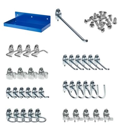 Triton Products 12 in. W x 6 in. D Blue Epoxy Coated Steel Pegboard Shelf with 36 pc. DuraHook Assortment