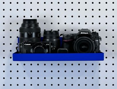 Image showing  12 in. W x 6 in. D Blue Epoxy Coated Steel Pegboard Shelf with 36 pc. DuraHook Assortment