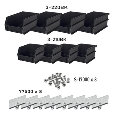 Image showing  (4) Small and (4) Large Polypropylene Hanging Bins and Bin Clip Kit, Black