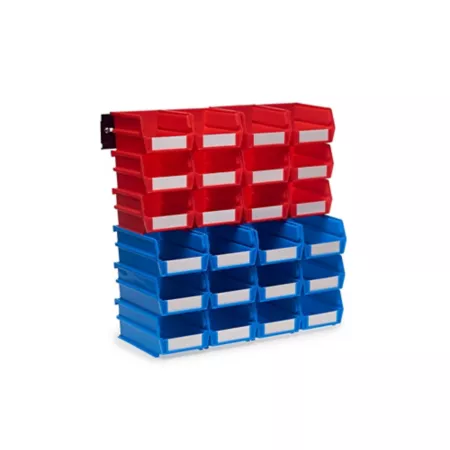 Triton Products Wall Mounted Storage Unit with (12) 5-3/8 L x 4-1/8 W x 3 H Red Bins and (12) 7-3/8 L x 4-1/8 W x 3 H Blue Bins Storage Bins