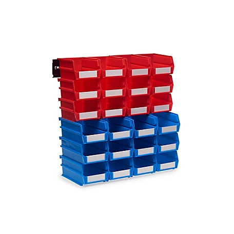Triton Products Wall Storage Unit with (12) 5-3/8 L x 4-1/8 W x 3 H Red Bins & (12) 7-3/8 L x 4-1/8 W x 3 H Blue Bins