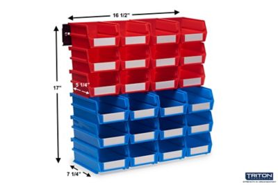 Image showing  Wall Storage Unit, (12) 5-3/8 in. x 4-1/8 in. x 3 in. Red Bins and (12) 7-3/8 in. x 4-1/8 in. x 3 in. Blue Bins