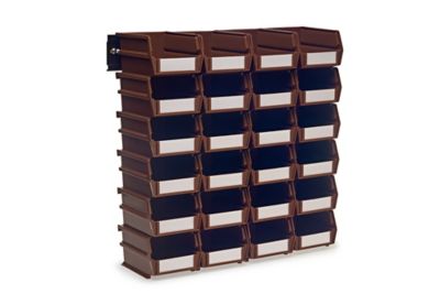 Triton Products Wall Storage Unit with (24) 5-3/8 in. L x 4-1/8 in. W x 3 in. H Brown Interlocking Poly Bins & Wall Mount Rails