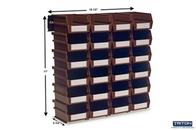 Image showing  Wall Storage Unit with (24) 5-3/8 in. L x 4-1/8 in. W x 3 in. H Brown Interlocking Poly Bins & Wall Mount Rails