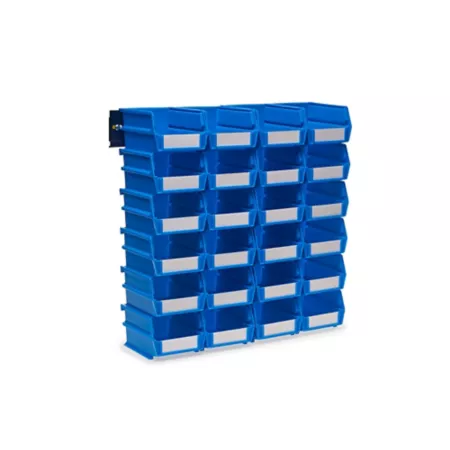 Triton Products Wall Mounted Storage Unit with (24) 5 3/8" L x 4 1/8" W x 3" H Blue Interlocking Polyethylene Bins and Wall Mounting Rails Storage Bins