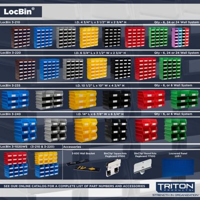 Image showing 6 th Triton Products Wall Storage Unit with (24) 5-3/8 in. x 4-1/8 in. x 3 in. Blue Interlocking Poly Bins and Wall Mount Rails