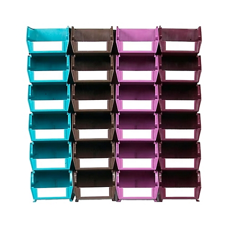 Triton Products Wall Storage Unit with (24) Multi-Colored Interlocking Poly Bins with Hardware, 26-Pack