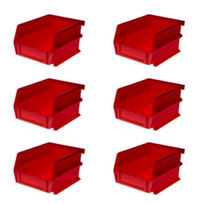 Triton Products 5-3/8 in. L x 4-1/8 in. W x 3 in. H Red Stacking, Hanging, Interlocking Polypropylene Bins, 6 CT