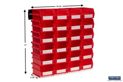 Image showing  Wall Storage Unit with (24) 5-3/8 in. L x 4-1/8 in. W x 3 in. H Red Interlocking Poly Bins & Wall Mount Rails